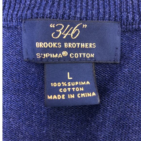 Brooks Brothers 346 Supima Cotton Preppy V-Neck Long Sleeve Blue Sweater L - Picture 7 of 12